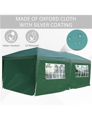 Outsunny 3 x 6m Garden Heavy Duty Water Resistant Pop Up Gazebo Marquee Party Tent Wedding Canopy Awning-Green