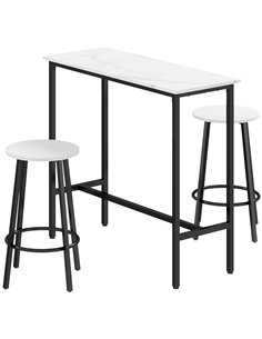 HOMCOM Three-Piece Marble-Effect Bar Table Set - White/Black 835-943V01WT