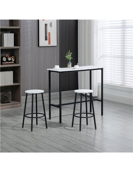 HOMCOM Three-Piece Marble-Effect Bar Table Set - White/Black 835-943V01WT - pic 109584 | FastDaddyshop