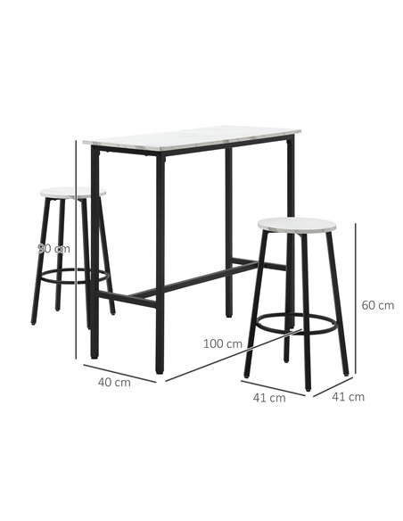 HOMCOM Three-Piece Marble-Effect Bar Table Set - White/Black 835-943V01WT - pic 109585 | FastDaddyshop
