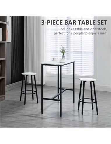 HOMCOM Three-Piece Marble-Effect Bar Table Set - White/Black 835-943V01WT