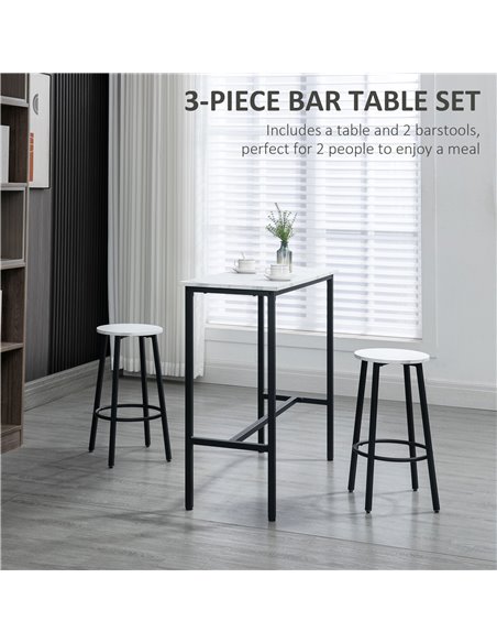 HOMCOM Three-Piece Marble-Effect Bar Table Set - White/Black 835-943V01WT - pic 109586 | FastDaddyshop