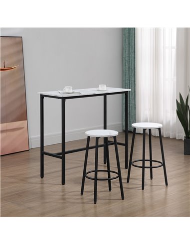 HOMCOM Three-Piece Marble-Effect Bar Table Set - White/Black 835-943V01WT