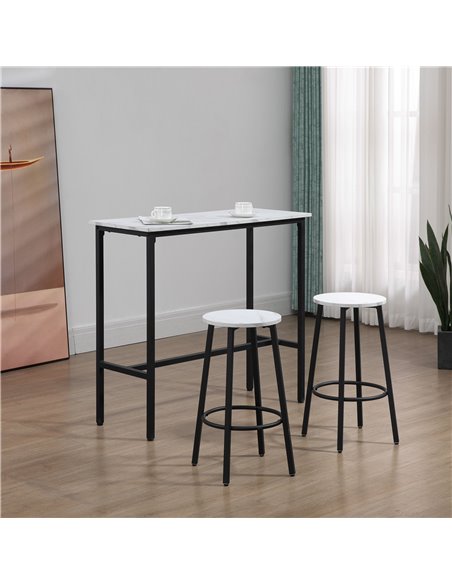 HOMCOM Three-Piece Marble-Effect Bar Table Set - White/Black 835-943V01WT - pic 109589 | FastDaddyshop