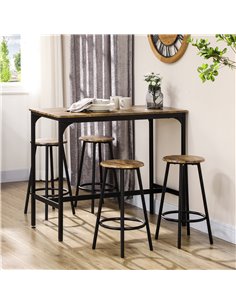 HOMCOM Five-Piece Industrial-Style Bar Table Set - Brown/Black 835-890V00RB 2