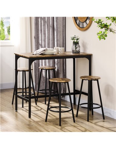 HOMCOM Five-Piece Industrial-Style Bar Table Set - Brown/Black 835-890V00RB