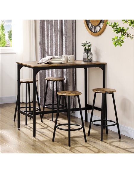HOMCOM Five-Piece Industrial-Style Bar Table Set - Brown/Black 835-890V00RB - pic 109593 | FastDaddyshop