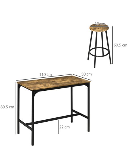 HOMCOM Five-Piece Industrial-Style Bar Table Set - Brown/Black 835-890V00RB - pic 109594 | FastDaddyshop
