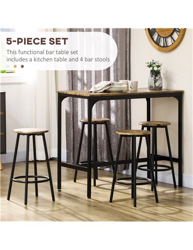 HOMCOM Five-Piece Industrial-Style Bar Table Set - Brown/Black 835-890V00RB