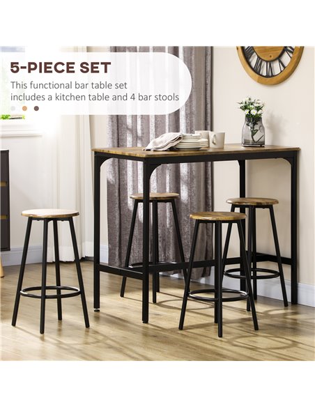 HOMCOM Five-Piece Industrial-Style Bar Table Set - Brown/Black 835-890V00RB - pic 109595 | FastDaddyshop