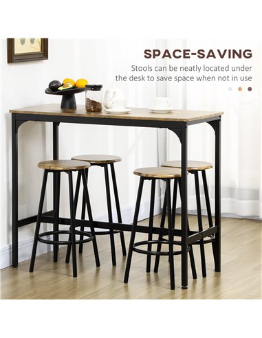 HOMCOM Five-Piece Industrial-Style Bar Table Set - Brown/Black 835-890V00RB