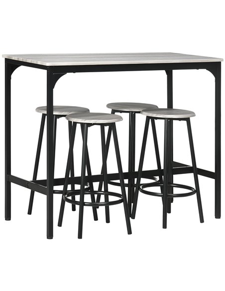 HOMCOM Five-Piece Industrial-Style Bar Table Set - Grey/Black 835-890V00GY - pic 109601 | FastDaddyshop