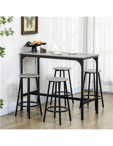 HOMCOM Five-Piece Industrial-Style Bar Table Set - Grey/Black 835-890V00GY