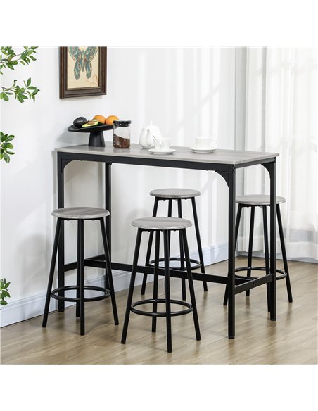 HOMCOM Five-Piece Industrial-Style Bar Table Set - Grey/Black 835-890V00GY - pic 109602 | FastDaddyshop