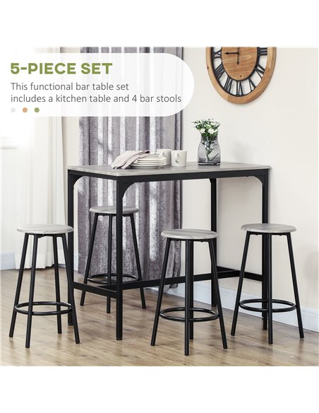 HOMCOM Five-Piece Industrial-Style Bar Table Set - Grey/Black 835-890V00GY - pic 109604 | FastDaddyshop