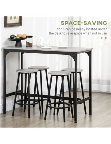 HOMCOM Five-Piece Industrial-Style Bar Table Set - Grey/Black 835-890V00GY
