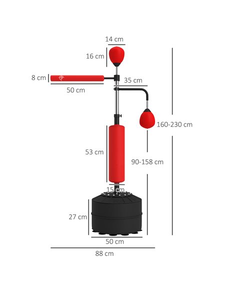 HOMCOM 3-in-1 Boxing Punching Bag, Freestanding with 2 Speed Bals, 360° Reflex Bar, 160-230cm Adjustable Height, Red A91-120V00R - pic 109621 | FastDaddyshop