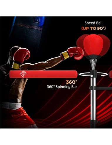 HOMCOM 3-in-1 Boxing Punching Bag, Freestanding with 2 Speed Bals, 360° Reflex Bar, 160-230cm Adjustable Height, Red A91-120V00R