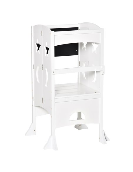 HOMCOM Kids Step Stool Toddler Kitchen Stool with Blackboard Lockable Handrail for Kids Kitchen Counter White 312-058WT - pic 109628 | FastDaddyshop