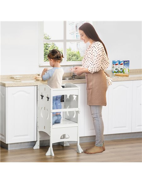 HOMCOM Kids Step Stool Toddler Kitchen Stool with Blackboard Lockable Handrail for Kids Kitchen Counter White 312-058WT - pic 109629 | FastDaddyshop