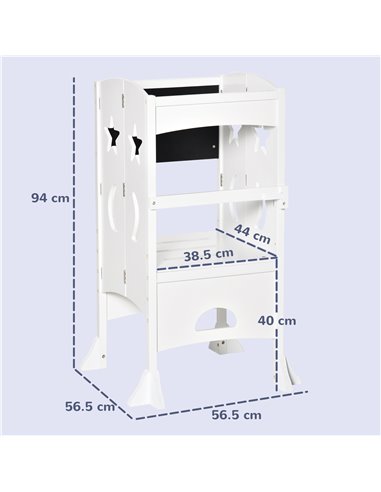 HOMCOM Kids Step Stool Toddler Kitchen Stool with Blackboard Lockable Handrail for Kids Kitchen Counter White 312-058WT