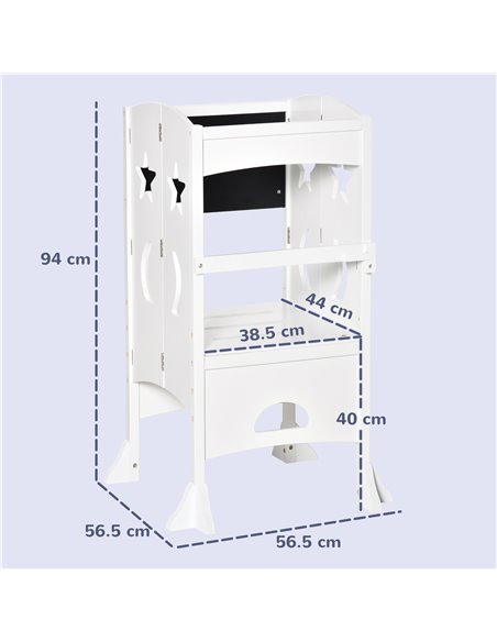 HOMCOM Kids Step Stool Toddler Kitchen Stool with Blackboard Lockable Handrail for Kids Kitchen Counter White 312-058WT - pic 109630 | FastDaddyshop