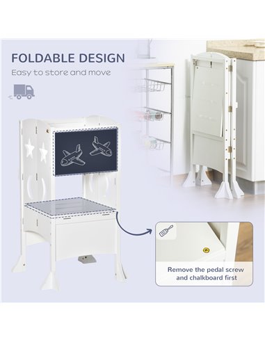 HOMCOM Kids Step Stool Toddler Kitchen Stool with Blackboard Lockable Handrail for Kids Kitchen Counter White 312-058WT