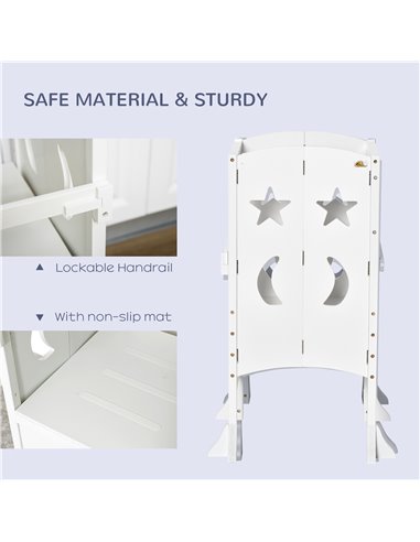 HOMCOM Kids Step Stool Toddler Kitchen Stool with Blackboard Lockable Handrail for Kids Kitchen Counter White 312-058WT
