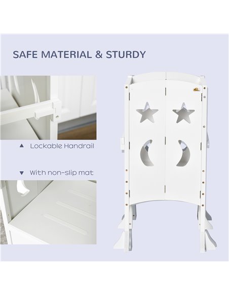 HOMCOM Kids Step Stool Toddler Kitchen Stool with Blackboard Lockable Handrail for Kids Kitchen Counter White 312-058WT - pic 109632 | FastDaddyshop