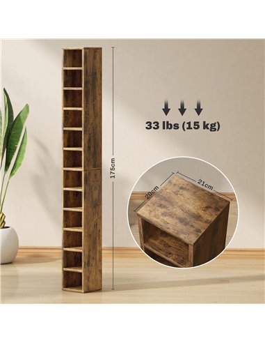 HOMCOM 204 CD Tall Narrow Media Storage Tower - Rustic Brown 833-135V80RB
