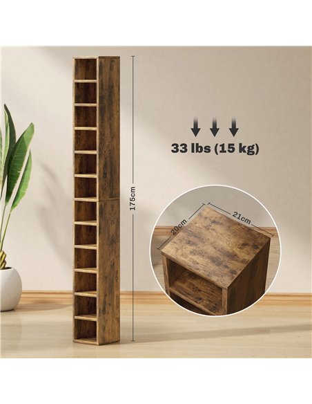 HOMCOM 204 CD Tall Narrow Media Storage Tower - Rustic Brown 833-135V80RB - pic 109765 | FastDaddyshop
