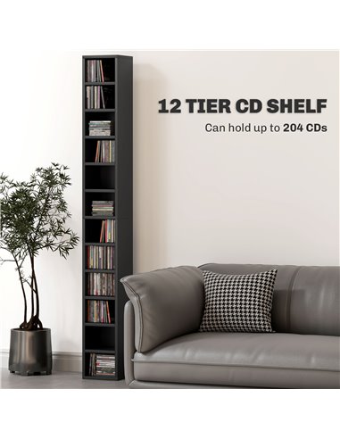 HOMCOM 204 CD Tall Narrow Media Storage Tower - Black 833-135V80BK