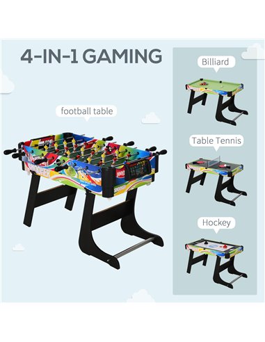 HOMCOM Folding Multi Gaming Table 4 in 1 Hockey, Football Table, Table Tennis, Billiards For Play Fun A70-048