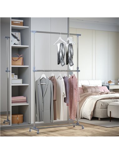 HOMCOM Heavy Duty Clothes Hanger Garment Rail Hanging Display Stand Rack w/ Wheels Adjustable 850-011