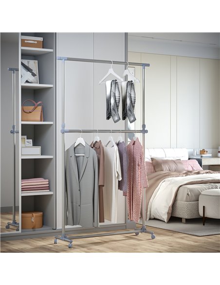 HOMCOM Heavy Duty Clothes Hanger Garment Rail Hanging Display Stand Rack w/ Wheels Adjustable 850-011 - pic 109827 | FastDaddyshop
