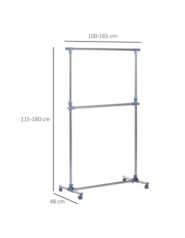 HOMCOM Heavy Duty Clothes Hanger Garment Rail Hanging Display Stand Rack w/ Wheels Adjustable 850-011