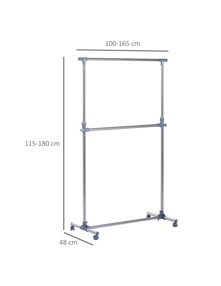 HOMCOM Heavy Duty Clothes Hanger Garment Rail Hanging Display Stand Rack w/ Wheels Adjustable 850-011 - pic 109828 | FastDaddyshop