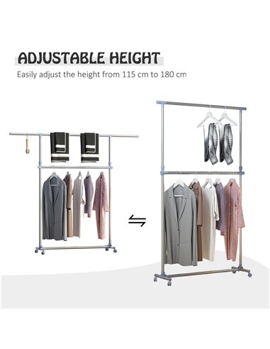 HOMCOM Heavy Duty Clothes Hanger Garment Rail Hanging Display Stand Rack w/ Wheels Adjustable 850-011