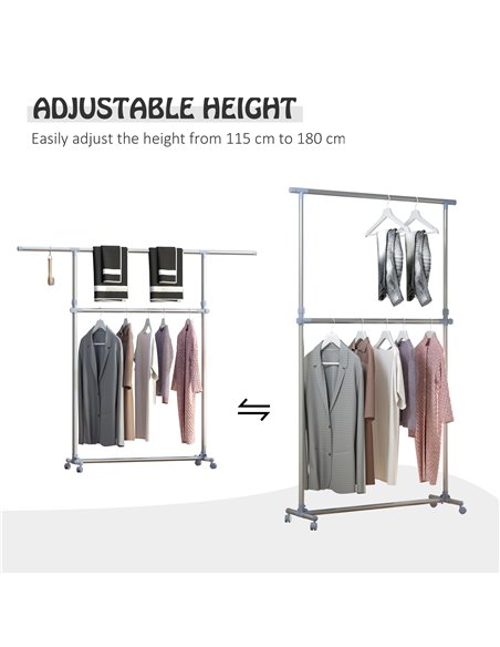 HOMCOM Heavy Duty Clothes Hanger Garment Rail Hanging Display Stand Rack w/ Wheels Adjustable 850-011 - pic 109829 | FastDaddyshop