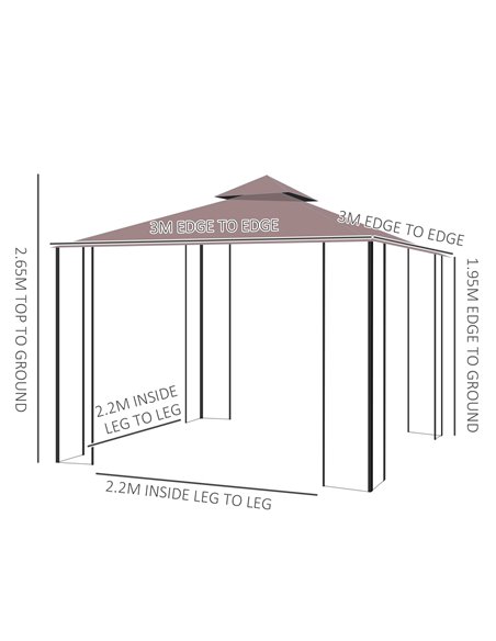 Outsunny 3 x 3(m) Patio Gazebo Canopy Garden Pavilion Tent Shelter with 2 Tier Roof and Mosquito Netting, Steel Frame, Coffee - pic 10983 | FastDaddyshop