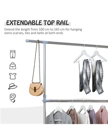 HOMCOM Heavy Duty Clothes Hanger Garment Rail Hanging Display Stand Rack w/ Wheels Adjustable 850-011