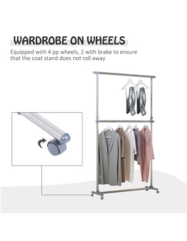 HOMCOM Heavy Duty Clothes Hanger Garment Rail Hanging Display Stand Rack w/ Wheels Adjustable 850-011