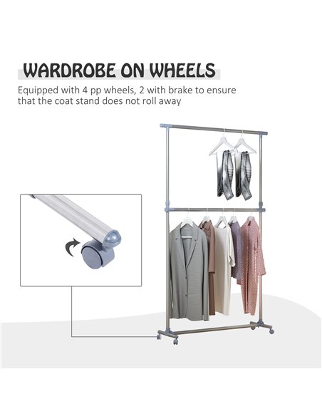 HOMCOM Heavy Duty Clothes Hanger Garment Rail Hanging Display Stand Rack w/ Wheels Adjustable 850-011 - pic 109831 | FastDaddyshop
