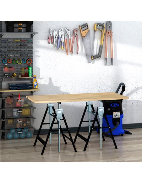 HOMCOM Set of 2 Adjustable Telescopic Builders Trestle DIY Steel Work Bench Carpenter Folding Saw Horse Tools Black B40-015 - pic 109854 | FastDaddyshop