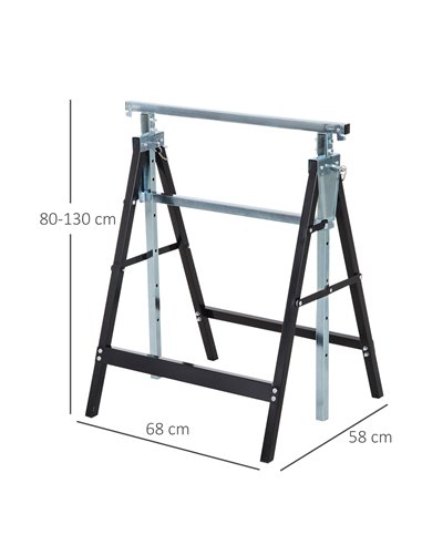 HOMCOM Set of 2 Adjustable Telescopic Builders Trestle DIY Steel Work Bench Carpenter Folding Saw Horse Tools Black B40-015