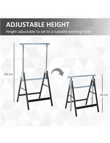 HOMCOM Set of 2 Adjustable Telescopic Builders Trestle DIY Steel Work Bench Carpenter Folding Saw Horse Tools Black B40-015