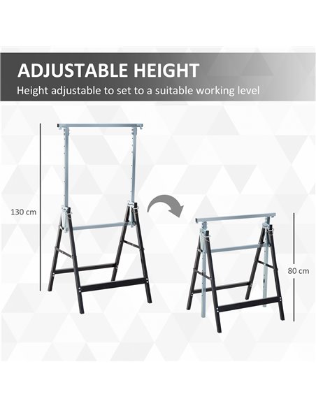 HOMCOM Set of 2 Adjustable Telescopic Builders Trestle DIY Steel Work Bench Carpenter Folding Saw Horse Tools Black B40-015 - pic 109856 | FastDaddyshop