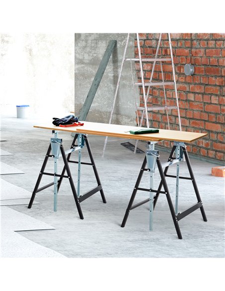 HOMCOM Set of 2 Adjustable Telescopic Builders Trestle DIY Steel Work Bench Carpenter Folding Saw Horse Tools Black B40-015 - pic 109859 | FastDaddyshop