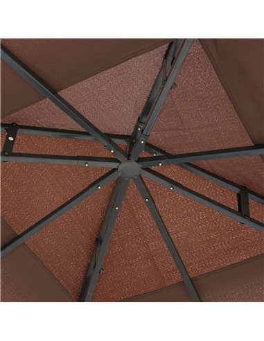 Outsunny 3 x 3(m) Patio Gazebo Canopy Garden Pavilion Tent Shelter with 2 Tier Roof and Mosquito Netting, Steel Frame, Coffee