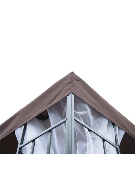 Outsunny 3 x 3(m) Patio Gazebo Canopy Garden Pavilion Tent Shelter with 2 Tier Roof and Mosquito Netting, Steel Frame, Coffee - pic 10989 | FastDaddyshop